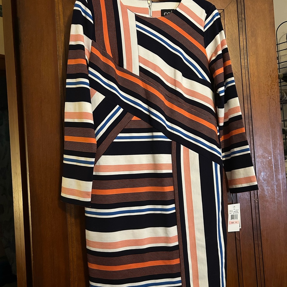 ECI Black and White Long Sleeve Asymmetrical Sheath Dress